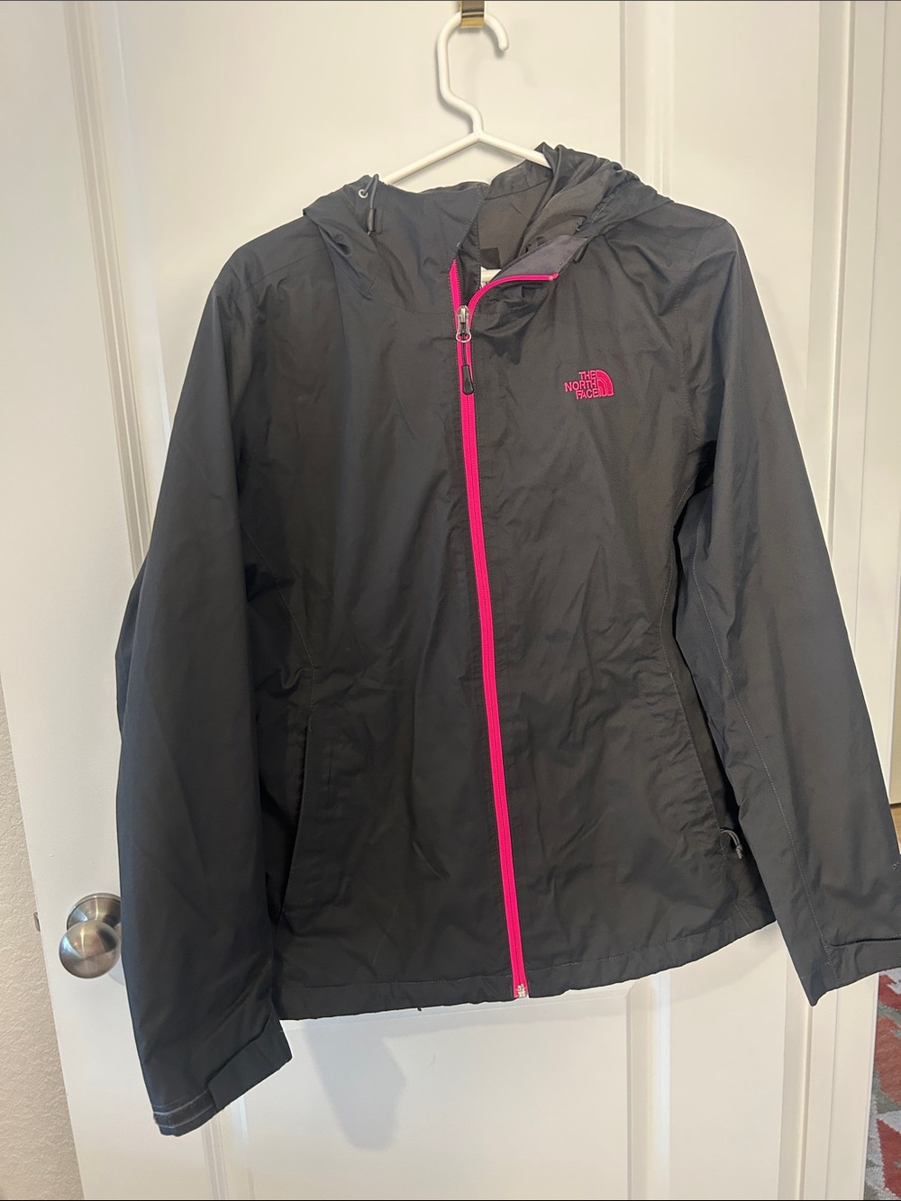 The North Face Hooded Rain Jacket - Charcoal with Hot Pink Accents